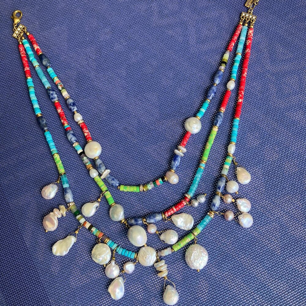 Sequin Jewelry multi-strand necklace with stunning natural pearls